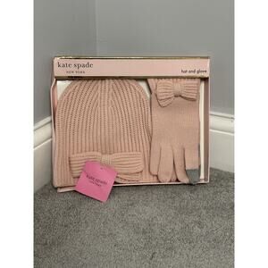 NWT KATE SPADE ENGLISH ROSE HALF BOW BEANIE AND GLOVE SET -READ-
